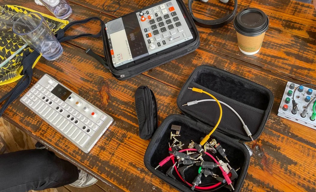 Group jam session with OP-1, SP-404, and modular gear